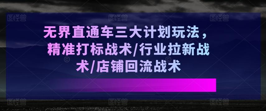 无界直通车三大计划玩法，精准打标战术/行业拉新战术/店铺回流战术-有道资源网