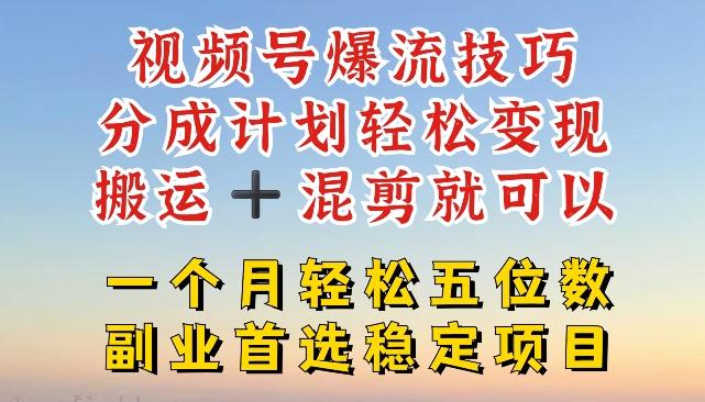 视频号爆流技巧，分成计划轻松变现，搬运 +混剪就可以，一个月轻松五位数稳定项目【揭秘】-有道资源网