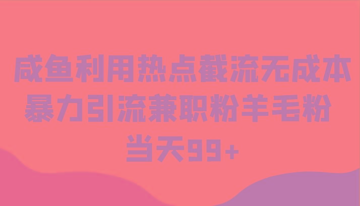 咸鱼利用热点截流无成本暴力引流兼职粉羊毛粉 当天99+-有道资源网