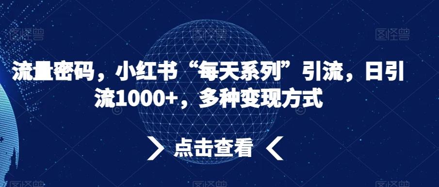 流量密码，小红书“每天系列”引流，日引流1000+，多种变现方式【揭秘】-有道资源网