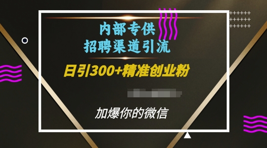 内部招聘渠道日引流300+创业粉，加爆你的微信【揭秘】-有道资源网