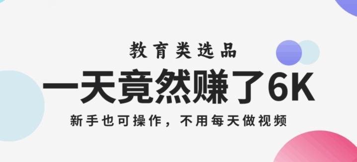 一天竟然赚了6000多，教育类选品，新手也可操作，更不用每天做短视频【揭秘】-有道资源网