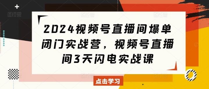 2024视频号直播间爆单闭门实战营，视频号直播间3天闪电实战课-有道资源网