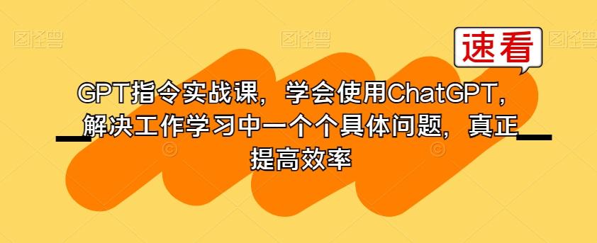 GPT指令实战课，学会使用ChatGPT，解决工作学习中一个个具体问题，真正提高效率-有道资源网