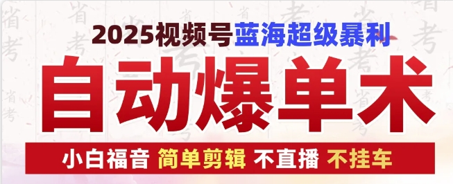 2025视频号蓝海超级暴利自动爆单术1.0 ，小白褔音 简单剪辑 不直播 不挂车-有道资源网