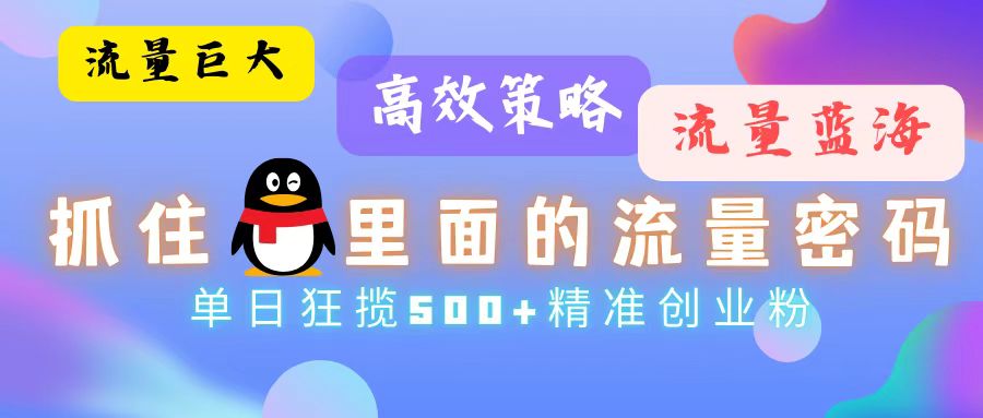 流量蓝海，抓住QQ里面的流量密码！高效策略，单日狂揽500+精准创业粉-有道资源网