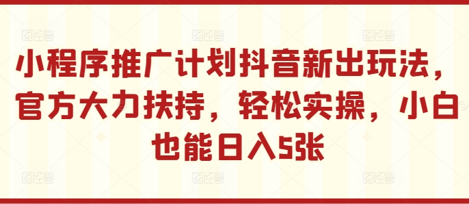 小程序推广计划抖音新出玩法，官方大力扶持，轻松实操，小白也能日入5张【揭秘】-有道资源网