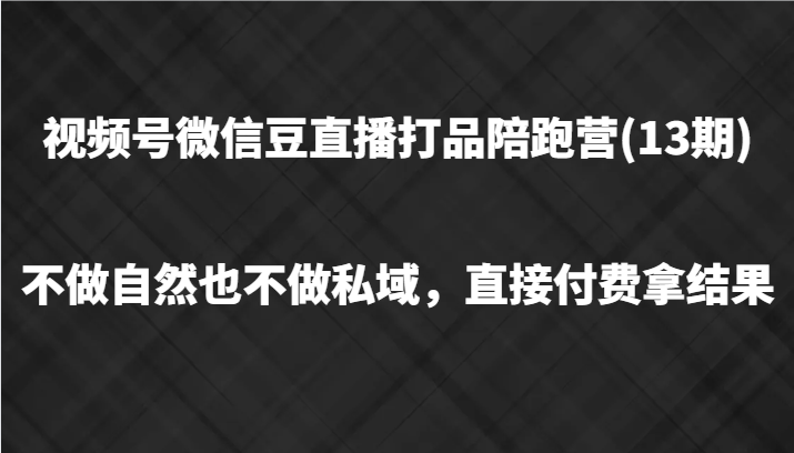 视频号微信豆直播打品陪跑(13期)，不做不自然流不做私域，直接付费拿结果-有道资源网